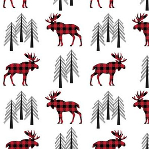 Plaid Moose & Trees - Black and Red Buffalo Plaid Lumberjack Baby Nursery Kids Childrens Bedding Woodland Animals