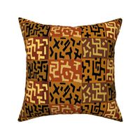 African Kuba Faux Quilt - Design 7119831 - Black Rust Tan Ivory