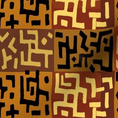 African Kuba Faux Quilt - Design 7119831 - Black Rust Tan Ivory