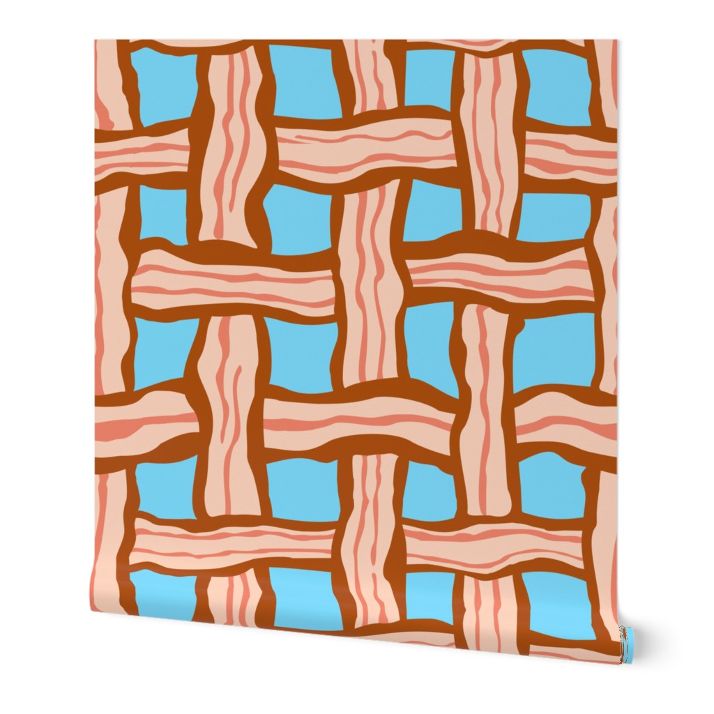 weaved bacon on blue