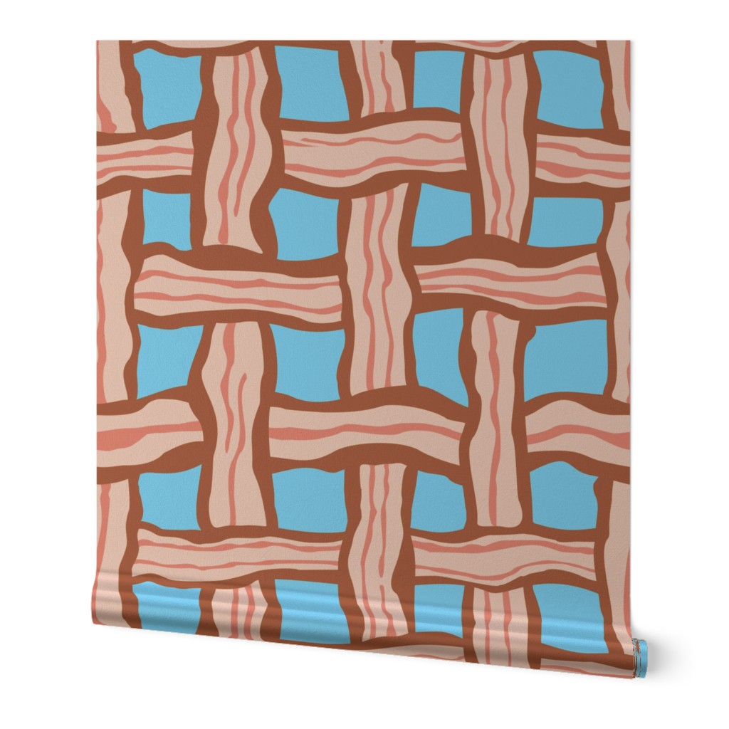 weaved bacon on blue