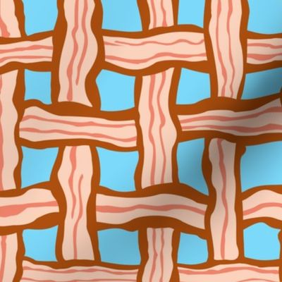 weaved bacon on blue