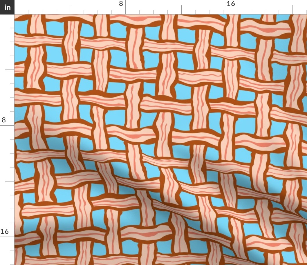 weaved bacon on blue