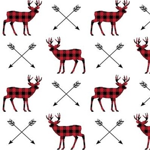 Plaid Deer & Arrows - Black and Red Buffalo Plaid Lumberjack Baby Nursery Kids Childrens Bedding Woodland Animals