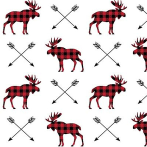 Plaid Moose & Arrows - Black and Red Buffalo Plaid Lumberjack Baby Nursery Kids Childrens Bedding Woodland Animals