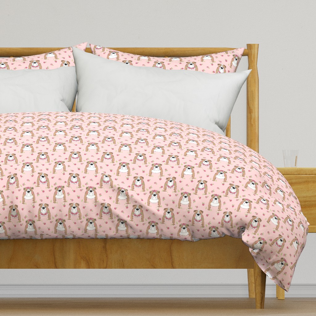 english bulldogs-with-roses on pink