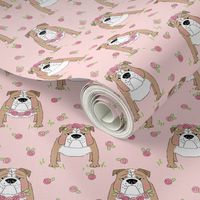english bulldogs-with-roses on pink