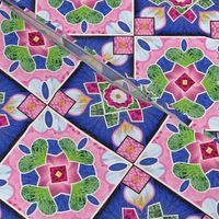 Spanish Tile Pink Zinna and Blue