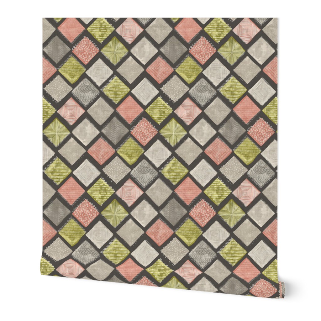 Blush and Green Watercolor Tiles 