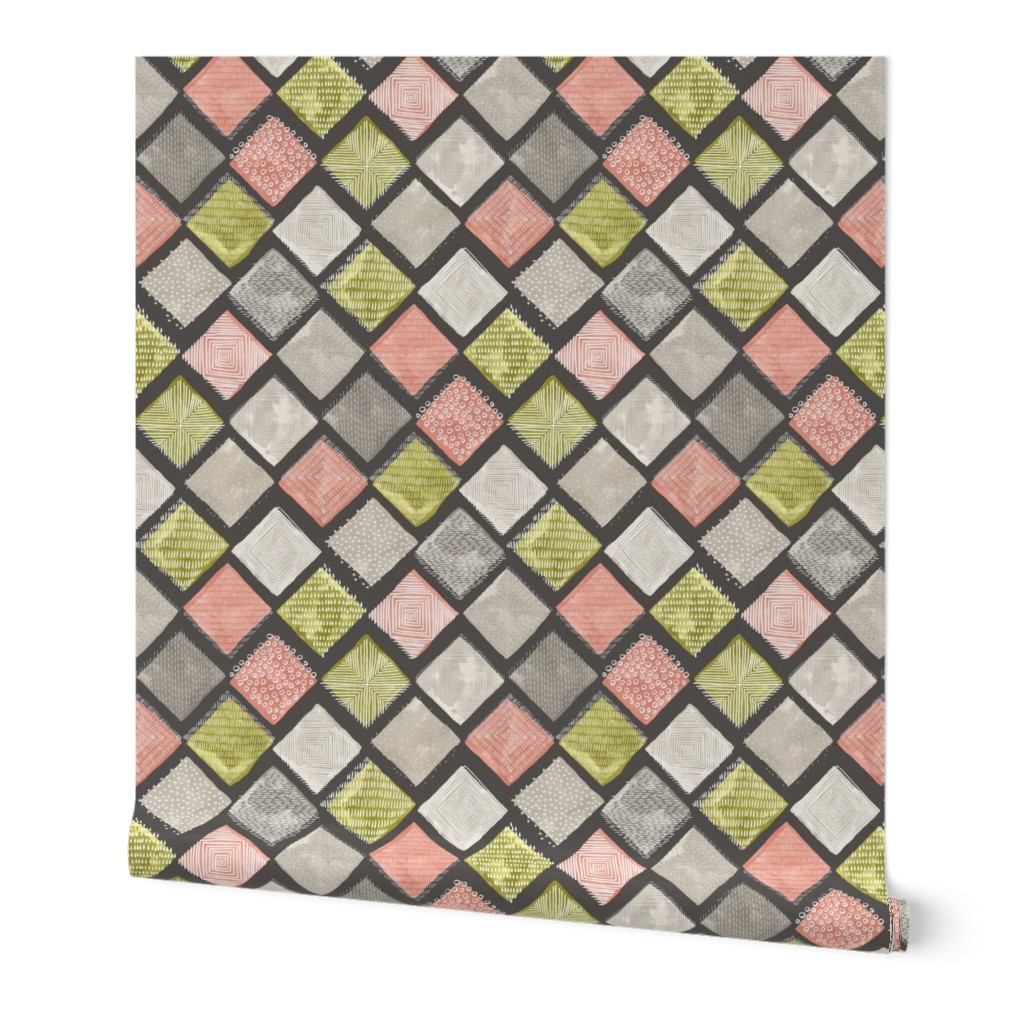 Blush and Green Watercolor Tiles 