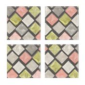 Blush and Green Watercolor Tiles 