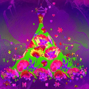 MEDIUM SCALE DREAMY POPPIES DRESSES MULTI COLOR ULTRA VIOLET purple green fuchsia pink