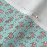 Anchor Nautical & Vintage Boho Roses Flowers Grey on Light Blue Tiny Small Rotated