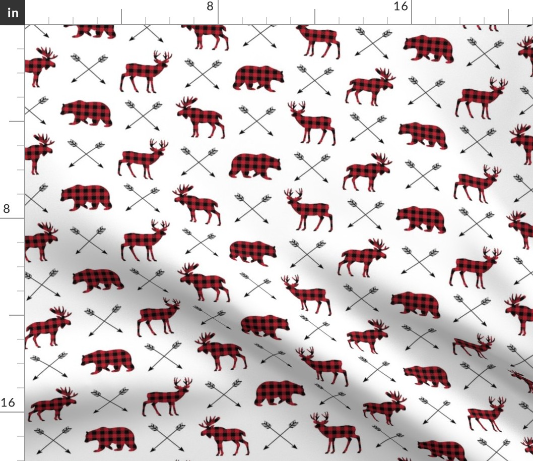 Plaid Bear Moose Deer - Black and Red Buffalo Plaid Woodland Animals Lumberjack Baby Nursery Kids Childrens Bedding B