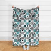 4 1/2" Woodland Dream Plaid Patchwork - Blue / Black, Gray Cheater Quilt Blanket, GL-BB, rotated