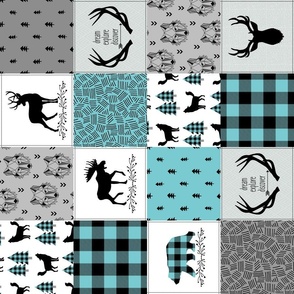 4 1/2" Woodland Dream Plaid Patchwork - Blue / Black, Gray Cheater Quilt Blanket, GL-BB, rotated