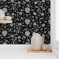 Keeping Mum Damask ~  Silver on Black  