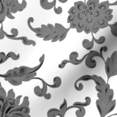 Keeping Mum Damask ~ Pewter on White  