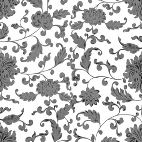 Keeping Mum Damask ~ Pewter on White  