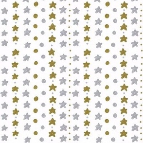 Mix of Silver and Gold Stars and Dots, on White