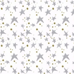 Silver Stars and Gold Dots, on White