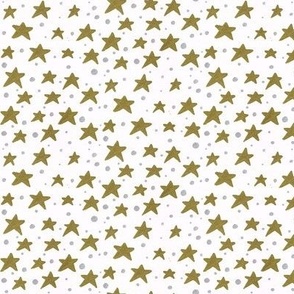 Gold Stars and Silver Dots, on White 