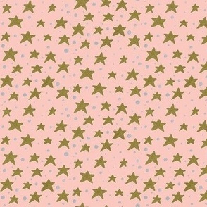 Gold Stars Silver dots, on Pink