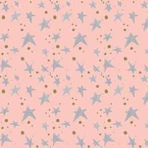 Silver Stars and Gold Dots, on Pink