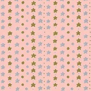 Mix of Silver and Gold Stars and Dots, on Pink