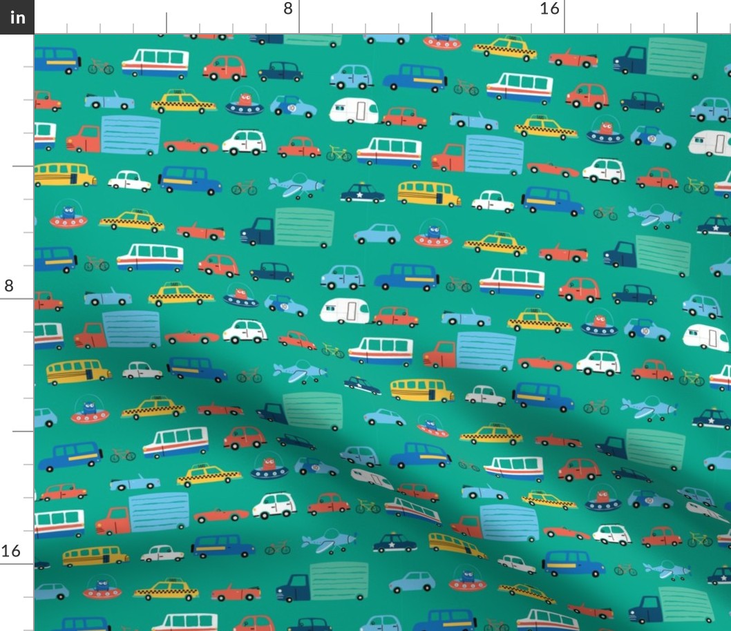 cars & trucks (teal ground)