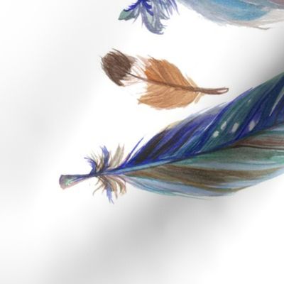 Blue and Brown Watercolour Feathers 