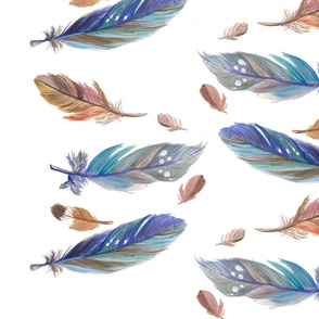 Blue and Brown Watercolour Feathers 