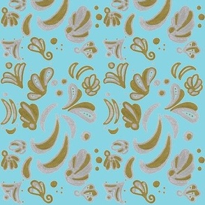 Silver Gold and Blue Decorative Print