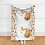 54” x 36” MINKY Fox Wildflower Blanket Panel, Girls Floral Animal Bedding, FABRIC REQUIRED IS 54” or WIDER