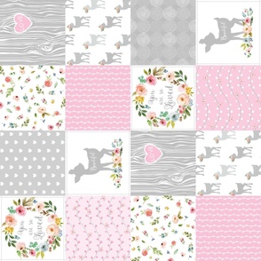Fawn Cheater Quilt Blanket – You Are So Loved – Gray Pink Deer Baby Girl Patchwork GL-D rotated