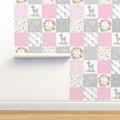Fawn Cheater Quilt Blanket – You Are So Loved – Gray Pink Deer Baby Girl Patchwork GL-D