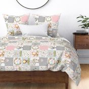 Little Lady Woodland Animals Nursery Quilt – Baby Girl Blanket Bedding (pink gray) GL-PG9, rotated