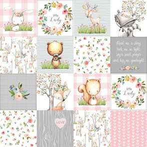 Little Lady Woodland Animals Nursery Quilt – Baby Girl Blanket Bedding (pink gray) GL-PG9