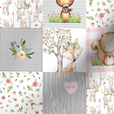 3" Little Lady Woodland Animals Nursery Quilt – Baby Girl Blanket Bedding (pink gray) GL-PG9