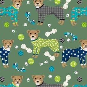 pitbulls in pjs fabric - cute pitbull dog design - pitbull pajamas - green