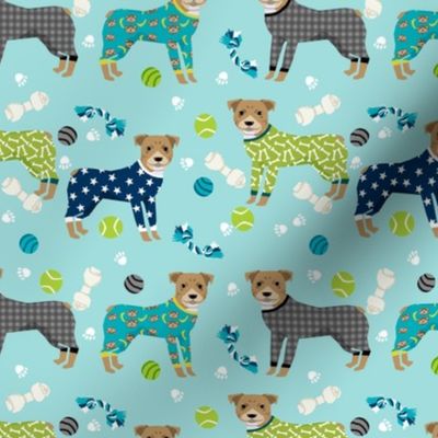 pitbulls in pjs fabric - cute pitbull dog design - pitbull pajamas - blue