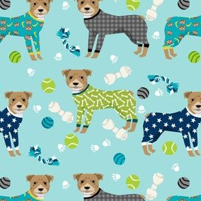 pitbulls in pjs fabric - cute pitbull dog design - pitbull pajamas - blue