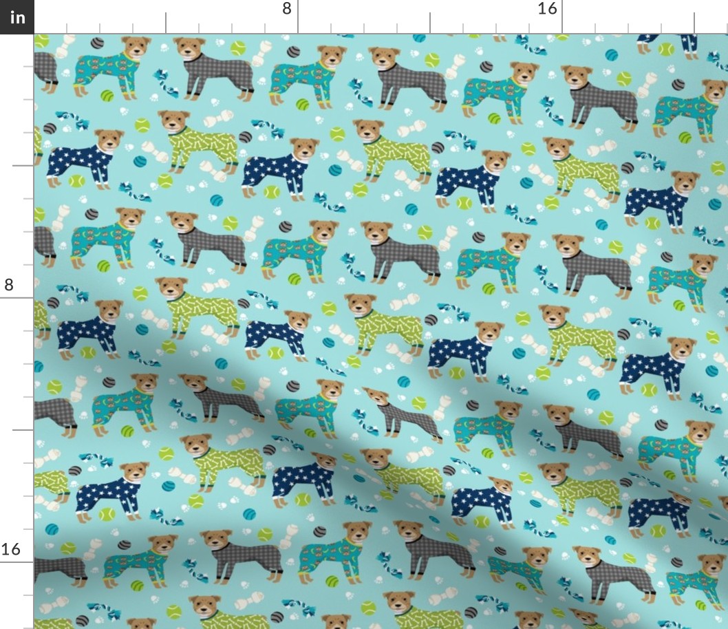 pitbulls in pjs fabric - cute pitbull dog design - pitbull pajamas - blue