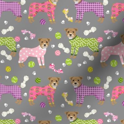 pitbulls in pjs fabric - cute pitbull dog design - pitbull pajamas- grey