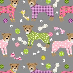 pitbulls in pjs fabric - cute pitbull dog design - pitbull pajamas- grey