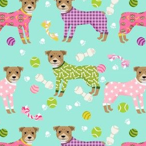 pitbulls in pjs fabric - cute pitbull dog design - pitbull pajamas - mint