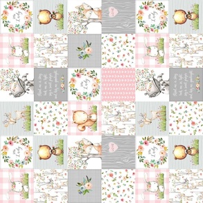 3" Little Lady Woodland Animals Nursery Quilt – Baby Girl Blanket Bedding (pink gray) GL-PG9, rotated