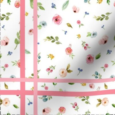 54” x 36” MINKY Blessed Floral Wreath Panel- Woodland Pink Blush Peach Blue Flowers, FABRIC REQUIRED IS 54” or WIDER