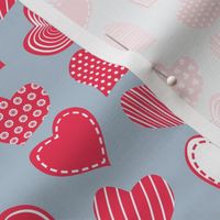 Valentines joy // blue grey background red hearts