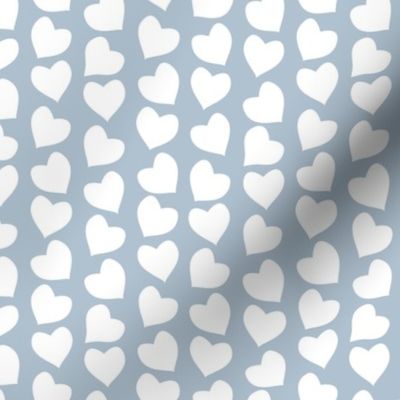 Valentines joy // blue grey background white hearts